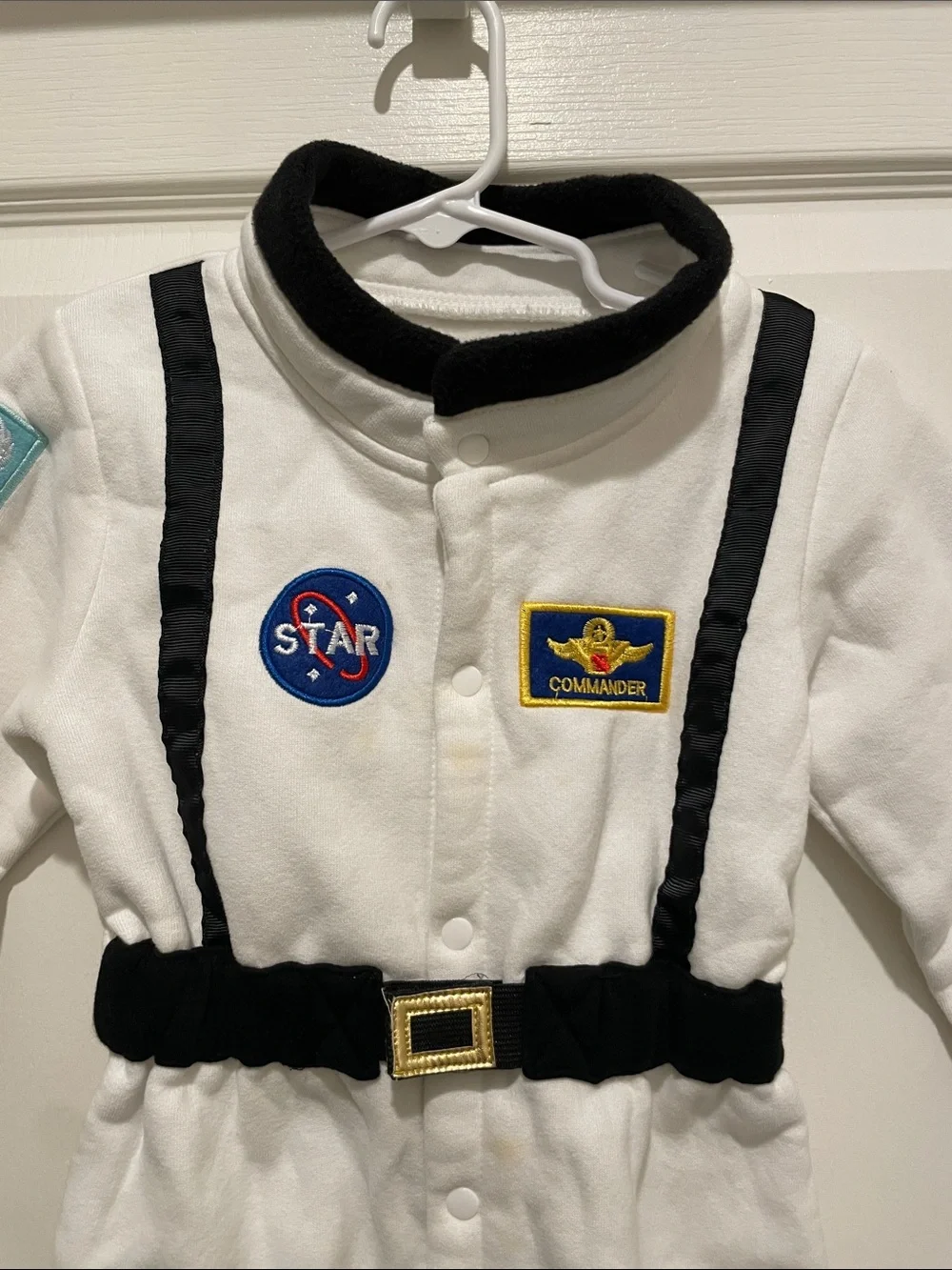White & Black Infant Astronaut Costume onesie.